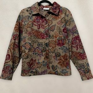 Coldwater Creek Floral Jacket Lightweight Button Up Tan Women's Size Large